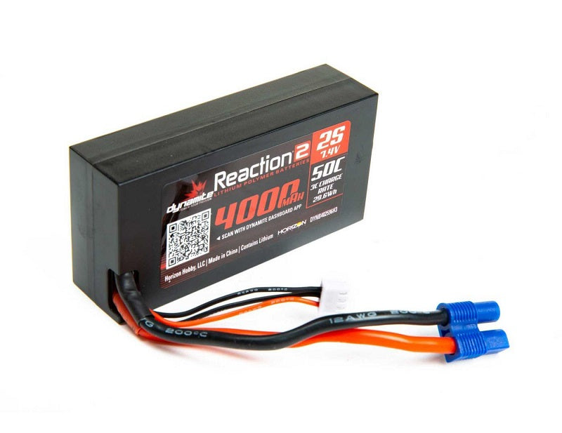 Reaction Dynamite 7.4V 4000mAh 2S 50C LiPo, Hardcase: 96mm EC3