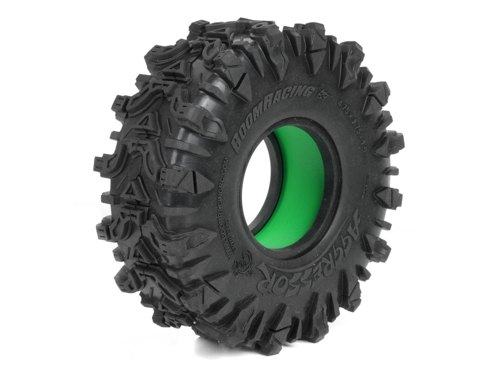 Boom Racing AGGRESSOR™ 1.9" GEKKO™ RED 4.75"x1.75" 120x44.5mm RC Crawler Tire + Rock Monster™ Green Foam Insert (2)