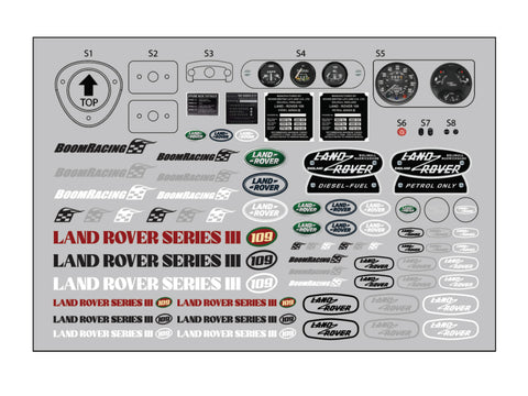 Boom Racing Land Rover® Series III 109 Pickup Decal Sheet for BRX02 109