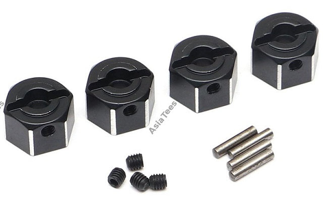 Aluminum 12mm Hex Adaptors 8mm Wide with Pins & Set Screws (4)